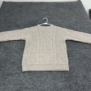 Aran Woollen Mills Sweater Womens XS Beige Merino Wool Cable Knit Fisherman